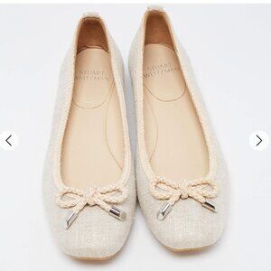 Stuart Weitzman Beige Canvas and Leather Trim Bow Detail Ballet Flats Size 8.5N